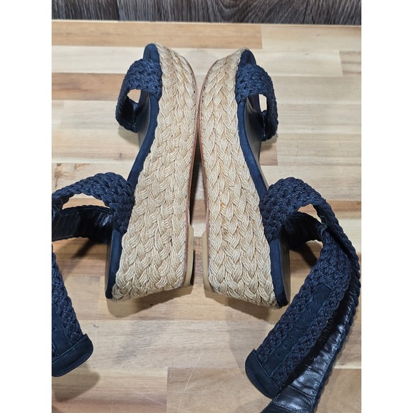 Stuart Weitzman Navy Blue Braided Espadrille Wedge Sandals Size 5M Boho - Picture 15 of 16